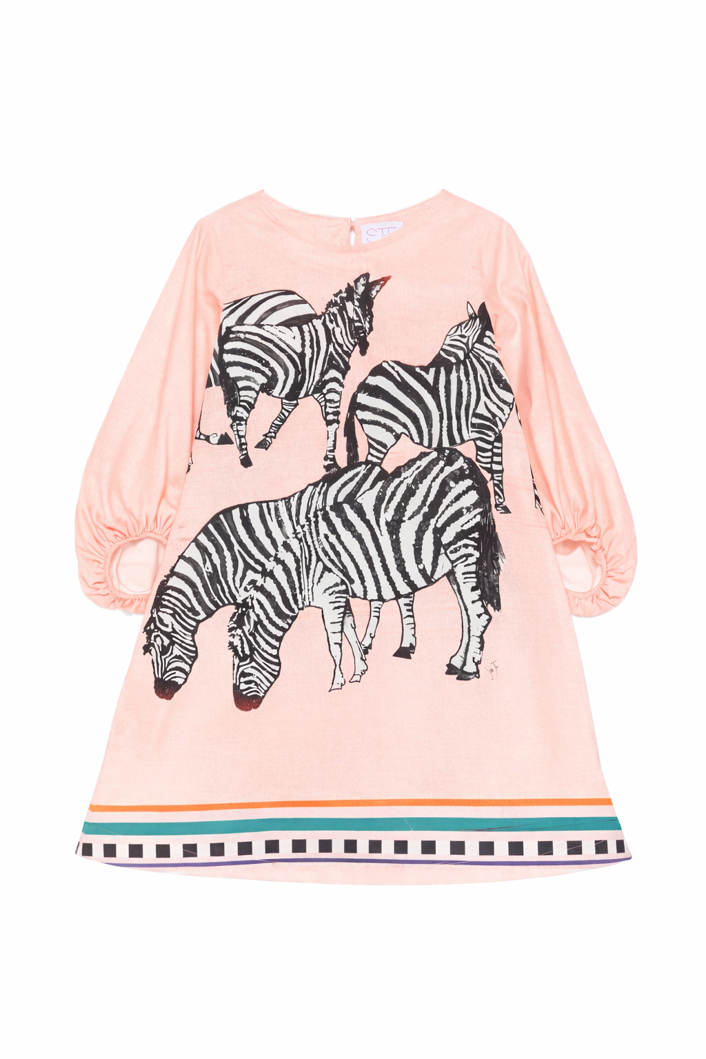 Abito per bambina Stella Jean Kids rosa con stampa grafica zebre SS26SJA608 G002 STELLA JEAN KIDS 
