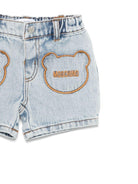 Pantaloncini con logo ricamato per neonata Moschino Kids azzurro con passanti per cintura MUQ017L0E08 40186 MOSCHINO KIDS 