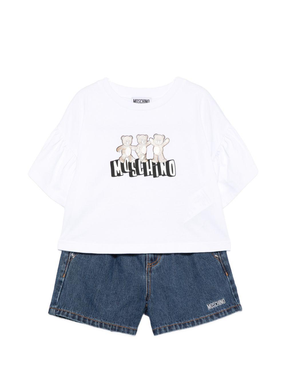Set due pezzi per bambino Moschino Kids bianco con dettaglio logo HDG01KL0E35 41104 MOSCHINO KIDS 