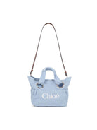 Borsa tote per bambina Chloé Kids azzurra con logo ricamato sul davanti C20872 821 CHLOE' KIDS 
