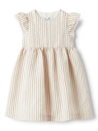 Abito a righe per neonata Il Gufo beige con dettagli plissettati P25VM782R1000NB 304 IL GUFO 
