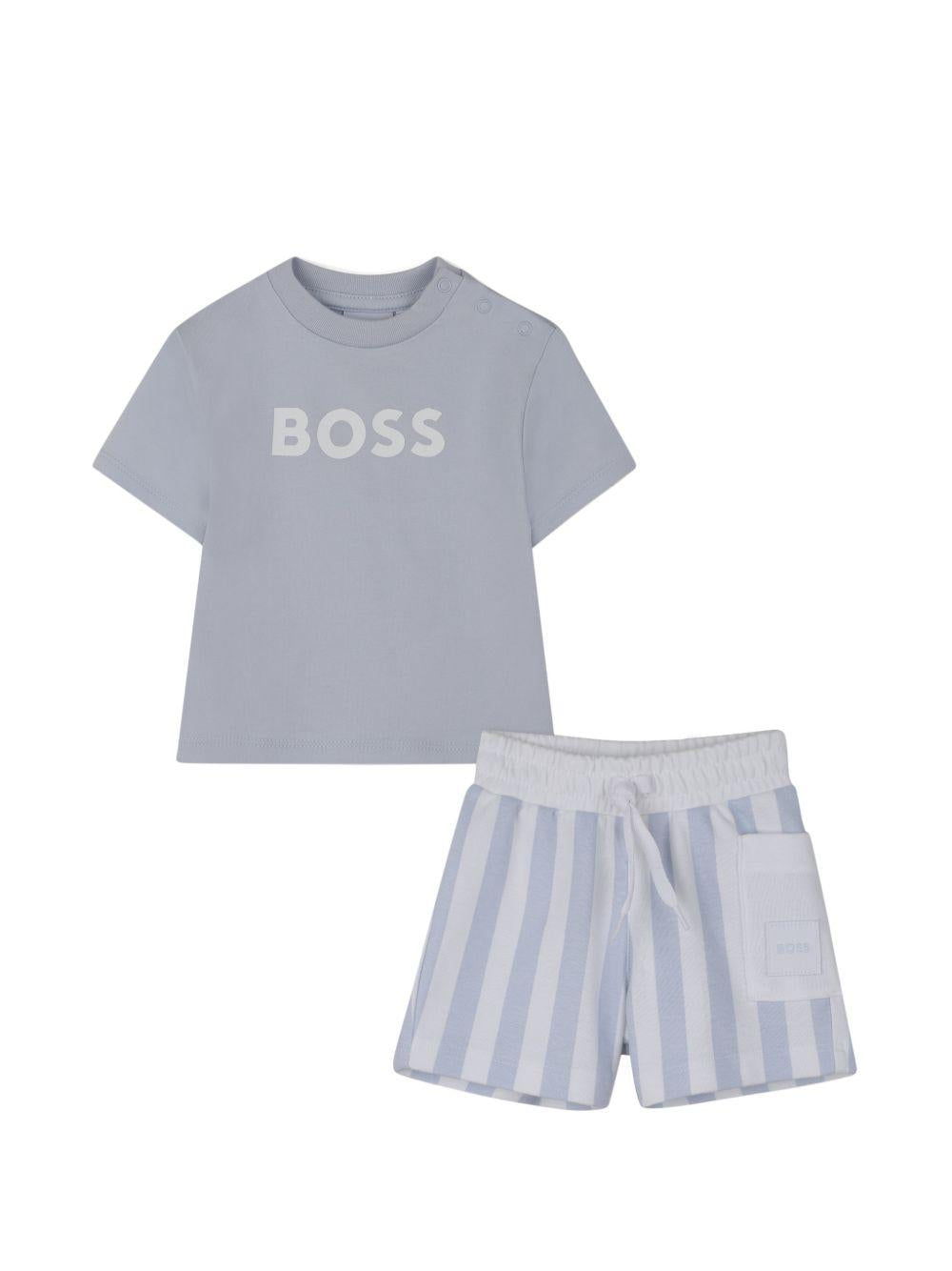 Set t-shirt con shorts per neonato Boss Kids azzurro con motivo a righe J53048 771 BOSS KIDS 