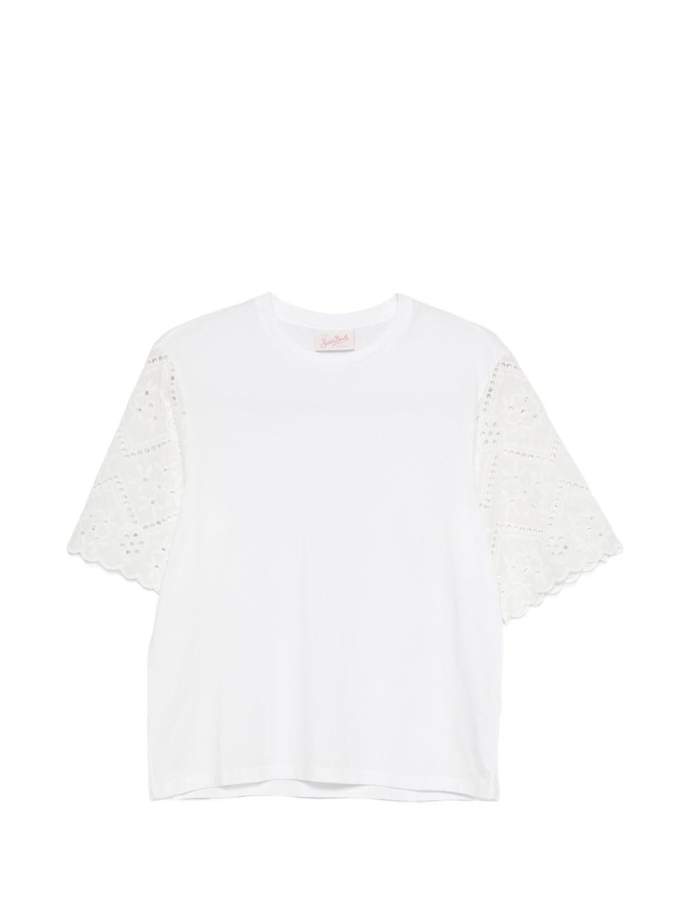 T-shirt per donna MC2 Saint Barth bianca con dettaglio ricamo all'inglese MSA0002 04230L MC2 ST. BARTH 