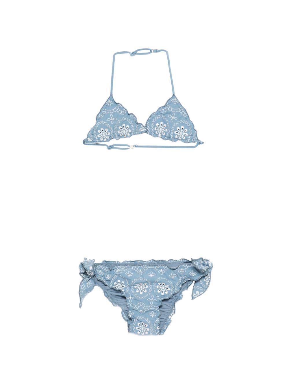 Costume da bagno per bambina MC2 Saint Barth Kids blu con fiori con dettaglio ricamato CRIS001 00020L MC2 ST. BARTH KIDS 