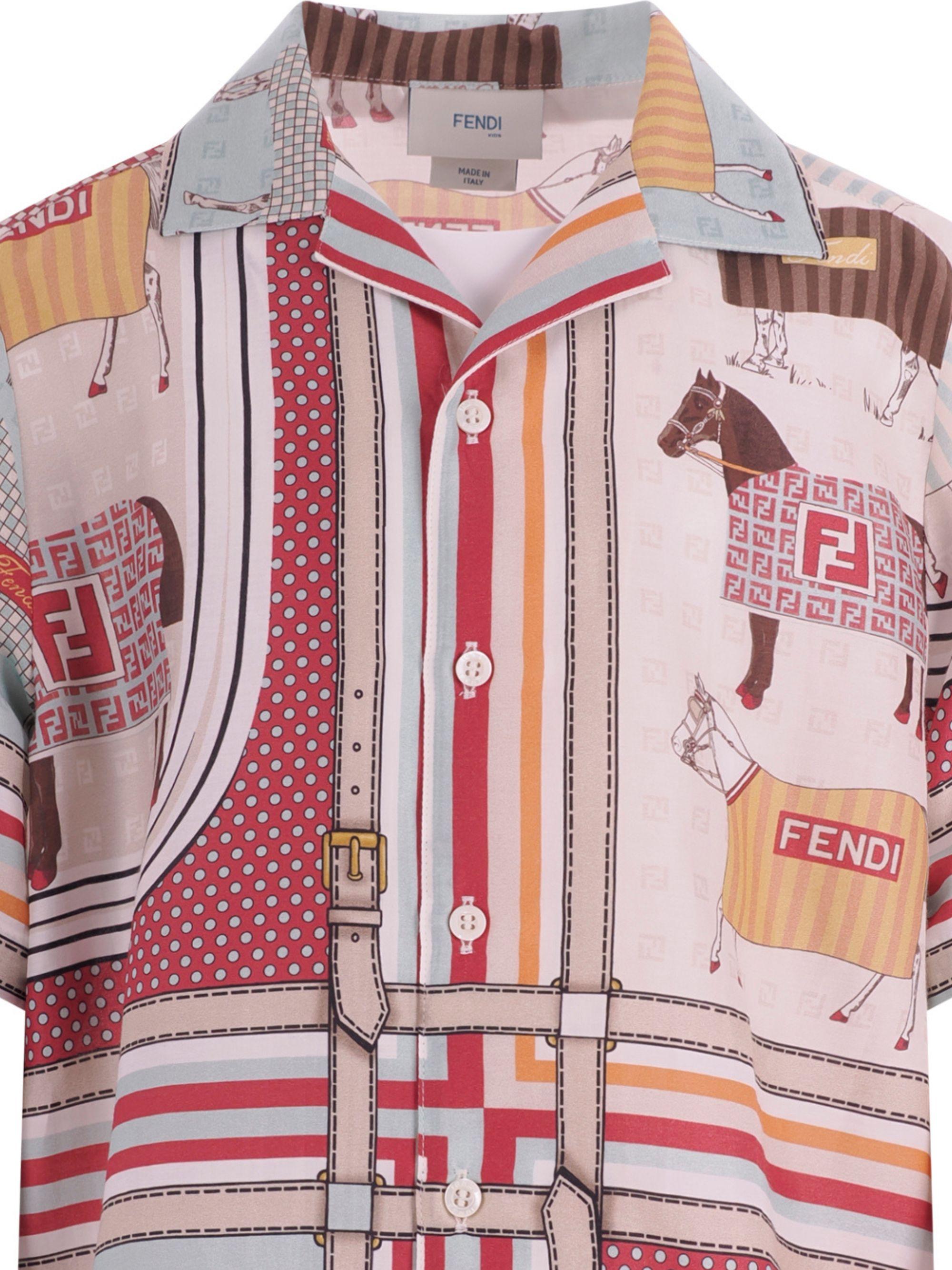 Camicia per bambino Fendi Kids multicolor con stampa tema equestre JUC108 AVVY F0T9H FENDI KIDS 