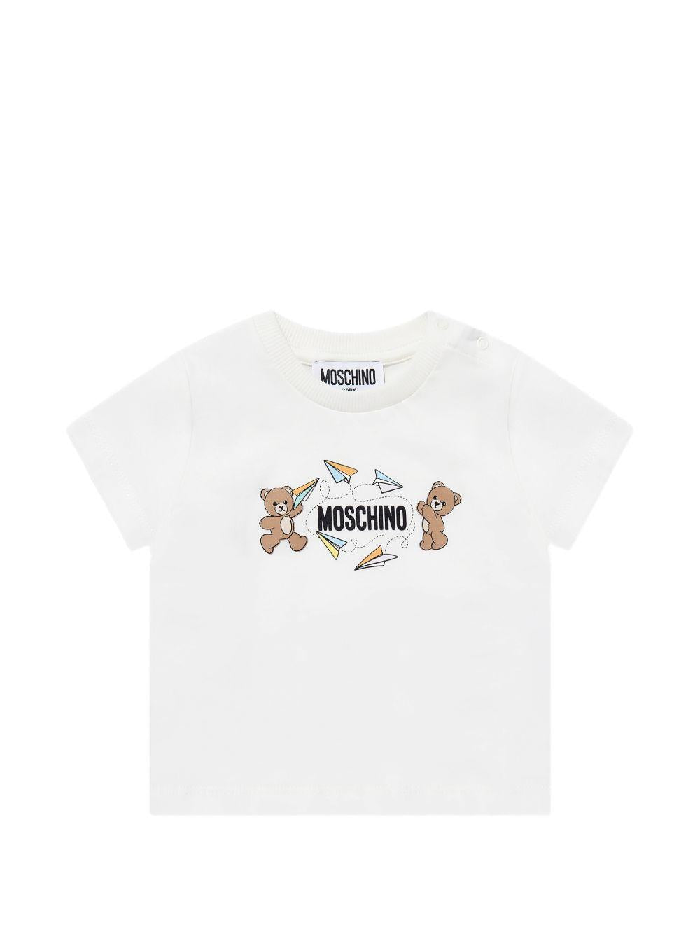 T-shirt per neonati Moschino Kids bianca con due Teddy Bear MUM04MLAA01 10063 MOSCHINO KIDS 