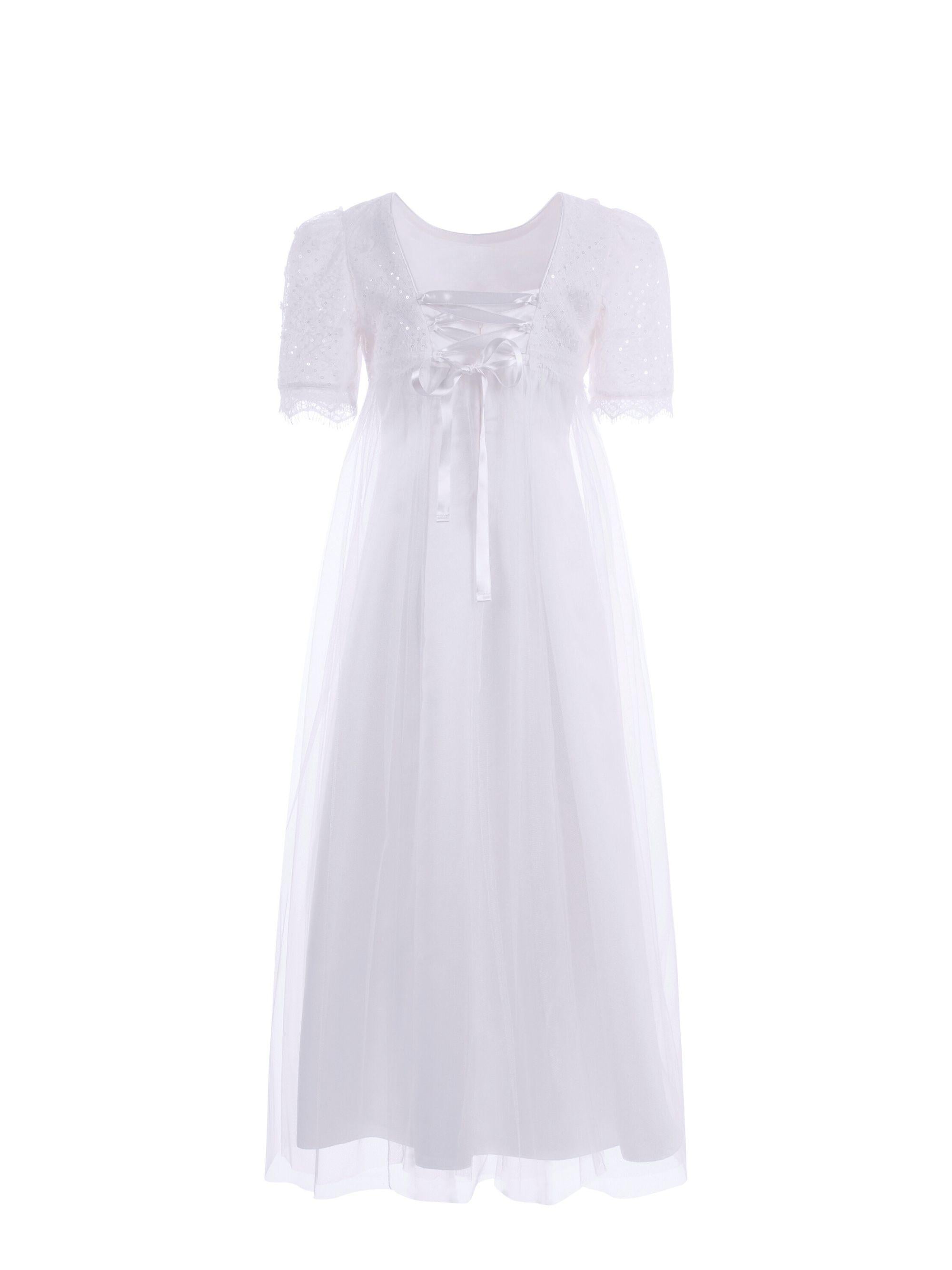 Abito per bambina Monnalisa bianco con applicazione fiori e paillettes 71G906 7910 0001 MONNALISA KIDS 