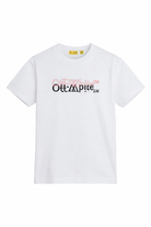 T-shirt per bambini Off-White Kids bianca con logo sul davanti 44BAA002S26J001 100 OFF WHITE KIDS 