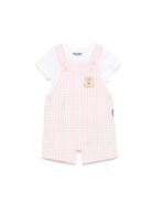 Salopette a quadretti per neonata Moschino Kids rosa con tasca frontale a marsupio MUG01DLME05 85010 MOSCHINO KIDS 