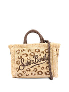 Borsa tote MC2 Saint Barth beige con frange e stampa leopardata VAMI009 00349L MC2 ST. BARTH KIDS 