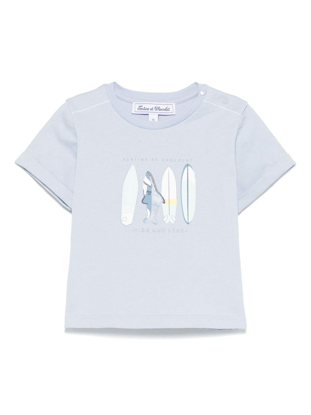 T-shirt con stampa per neonato Tartine & Chocolat azzurro con girocollo CA10041 45 TArtine & Chocolat KIDS 