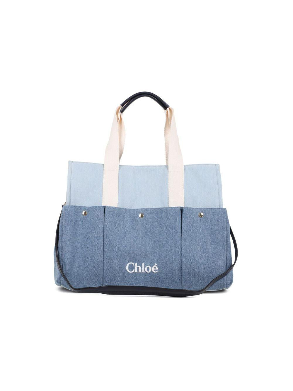 Borsa fasciatoio per neonati Chloé Kids azzurra con logo ricamato C20943 Z10 CHLOE' KIDS 