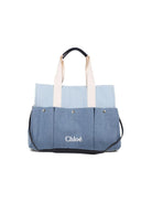 Borsa fasciatoio per neonati Chloé Kids azzurra con logo ricamato C20943 Z10 CHLOE' KIDS 