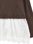 Maglione per bambina Monnalisa Kids marrone con rifinitura in pizzo 41H607 8214 0006 MONNALISA KIDS 