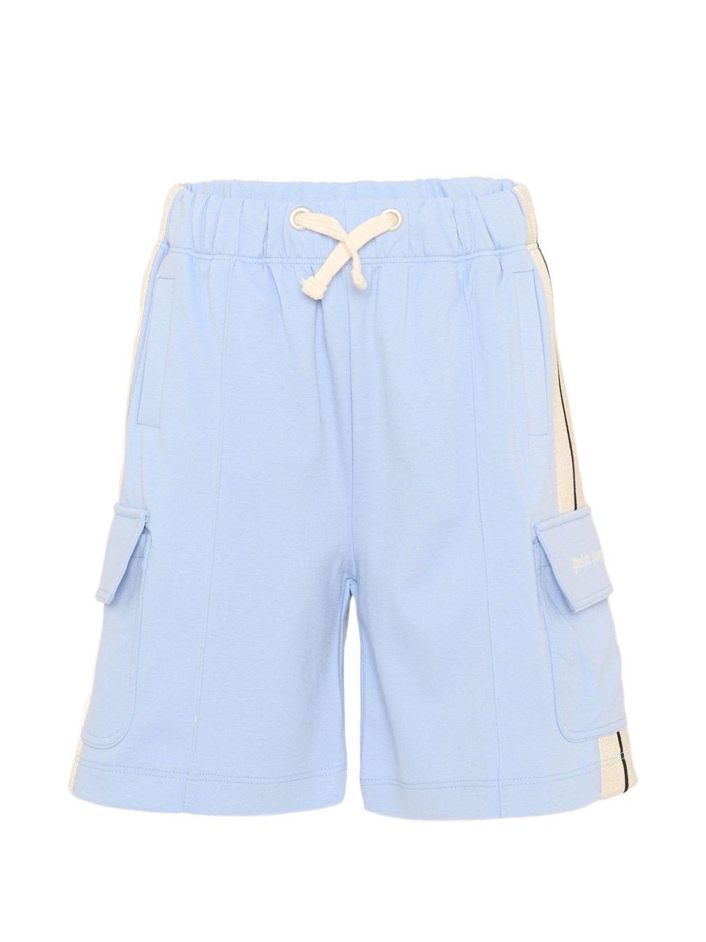 Shorts per bambino Palm Angels Kids azzurri con chiusura a coulisse PBCL004S26FLE001 960 PALM ANGELS KIDS 