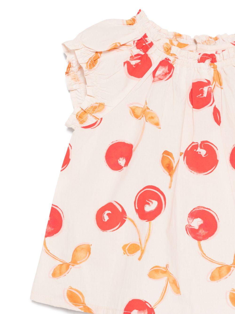 Blusa per neonata Bonpoint beige con stampa ciliegie all-over S06XBLW00012 603A BONPOINT KIDS 