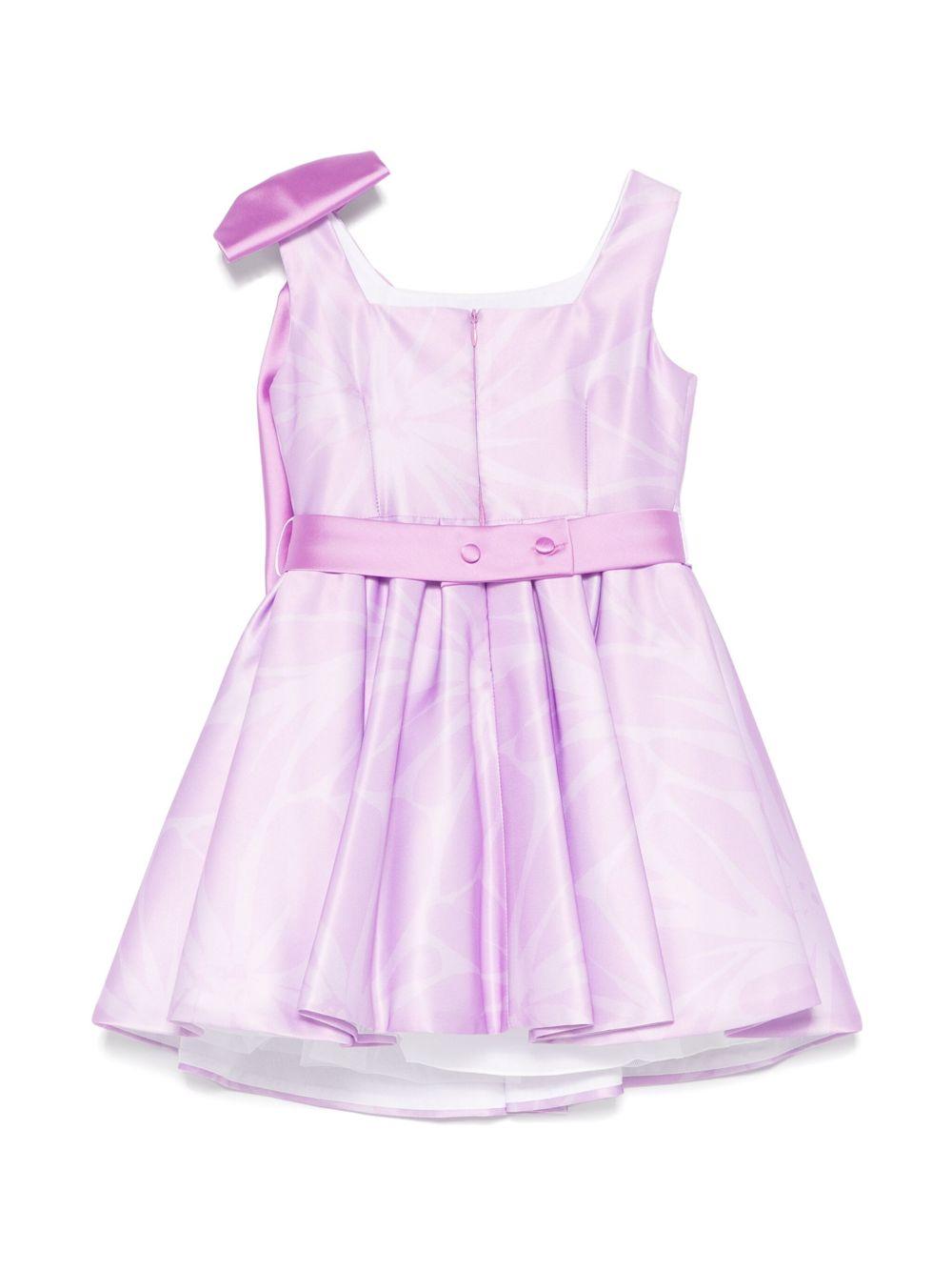 Abito per bambina Colorichiari viola con stampa grafica e dettaglio fiocco oversize FB108181 4867 86 COLORICHIARI 