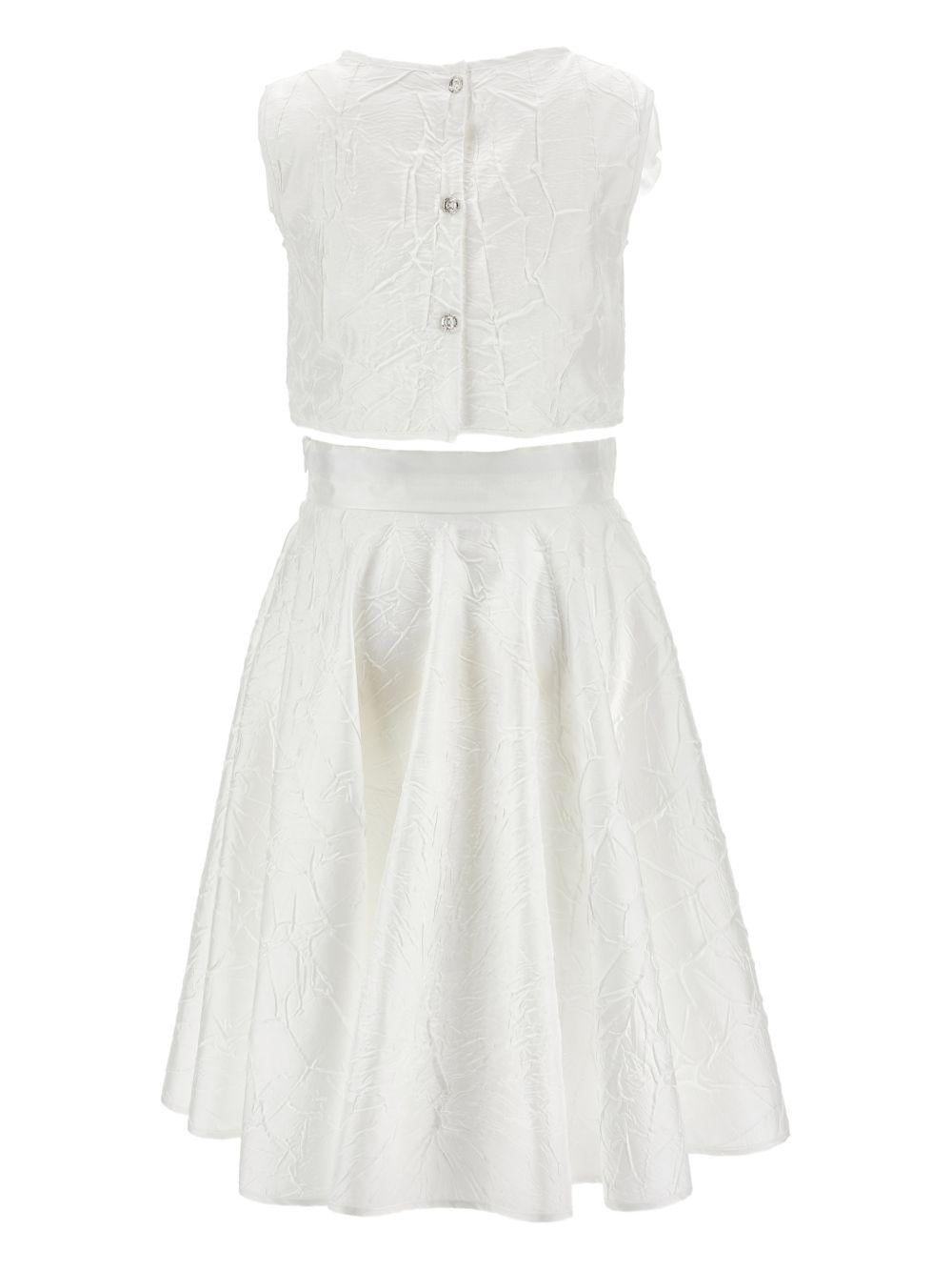 Set per bambina top e gonna Monnalisa bianca con applicazioni a fiore 71G501 7305 0001 MONNALISA KIDS 