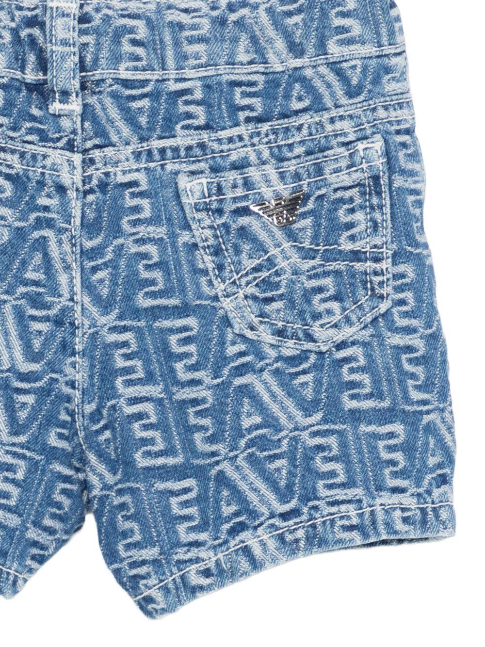 Shorts per neonato Emporio Armani Kids blu con logo all-over EB001349 AF24090 FB056 EMPORIO ARMANI KIDS 