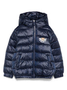 Piumino per bambini Moschino Kids blu con dettaglio logo HUS05FL3A32 40016 MOSCHINO KIDS 