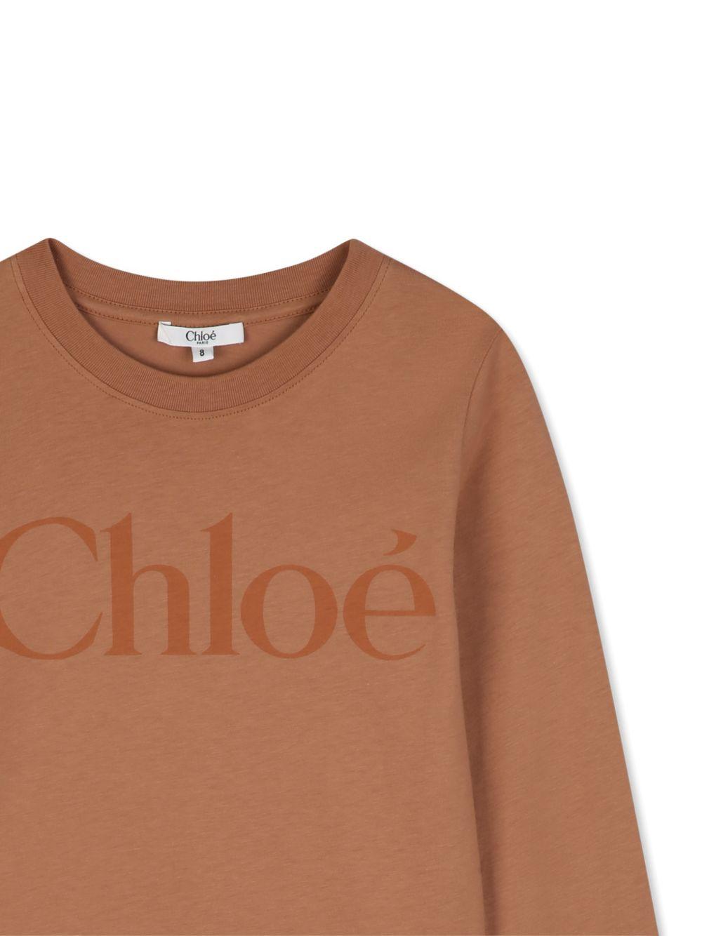 T-shirt per bambina Chloè Kids marrone con stampa logo sul davanti C21299 31F CHLOE' KIDS 