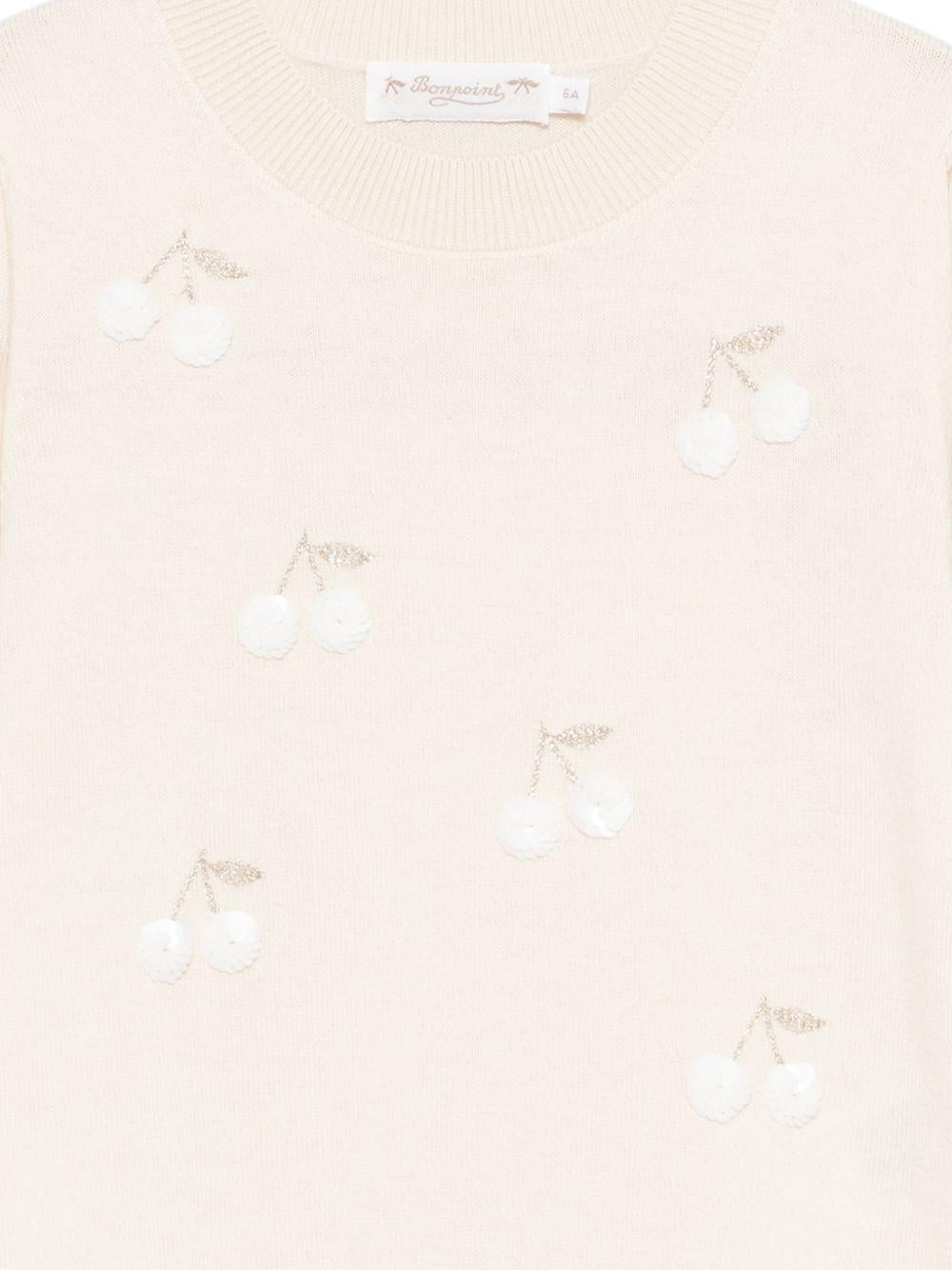 T-shirt per bambina Bonpoint beige con ricamo ciliegie S06GJUK00005 103 BONPOINT KIDS 