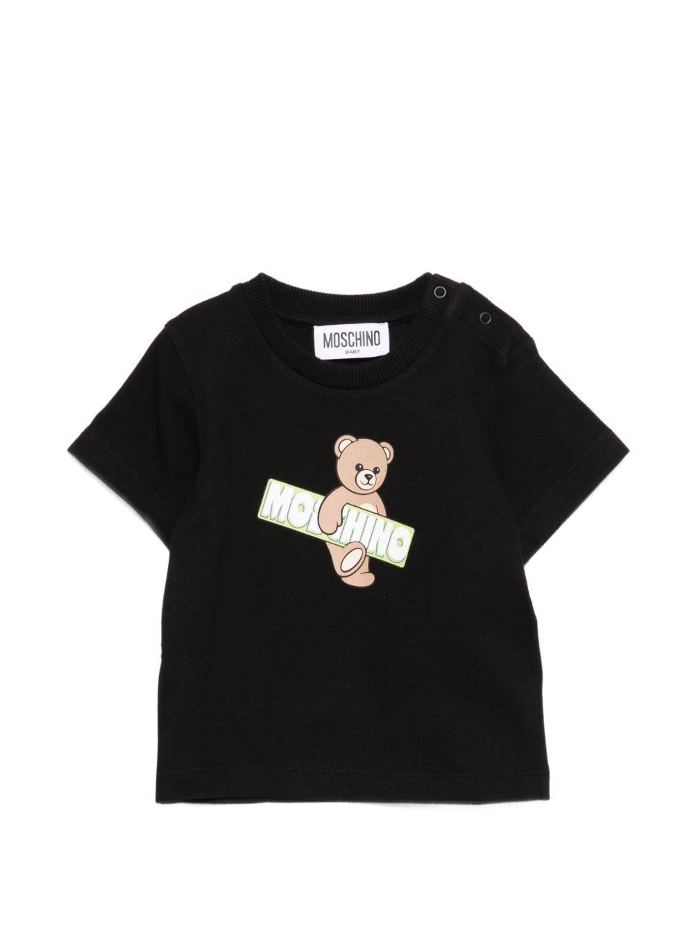T-shirt per neonati Moschino Kids nera a con stampa Teddy Bear MOM031LFA07 60100 MOSCHINO KIDS 