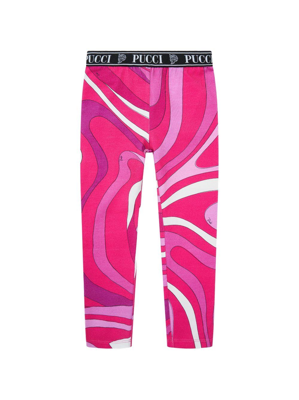 Leggings per bambina Emilio Pucci Junior fucsia con stampa astratta PY6B61 Z3687 570BC EMILIO PUCCI KIDS 