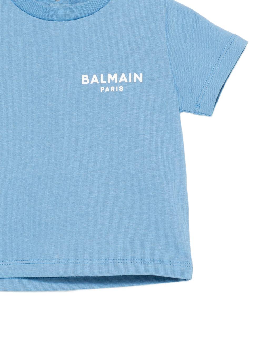 T-shirt da neonato Balmain Kids azzurro con stampa logo BY8511 Z3672 671BC BALMAIN KIDS 