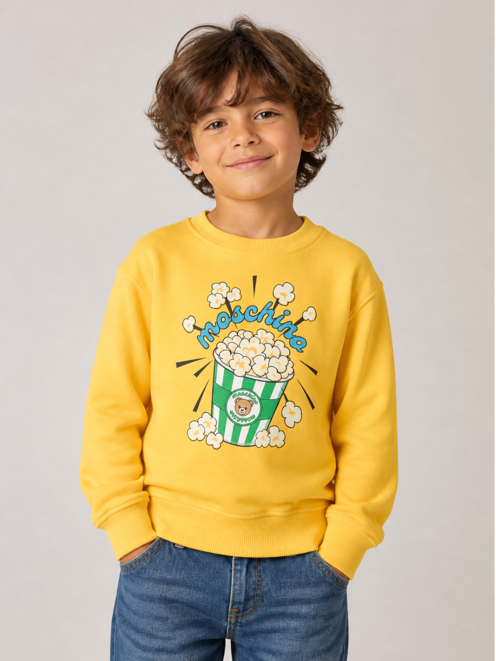Felpa per bambini Moschino Kids gialla con stampa grafica HNF099LCA94 51140 MOSCHINO KIDS 