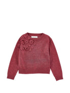 Maglione per bambina Monnalisa Kids rosa con ricamo fiori all'uncinetto sul davanti 17H602 8062 0098 MONNALISA KIDS 
