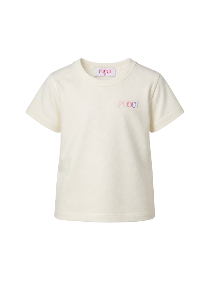 T-shirt per bambina Emilio Pucci Kids bianca con logo sul davanti PY8A81 Z3672 102 EMILIO PUCCI KIDS 