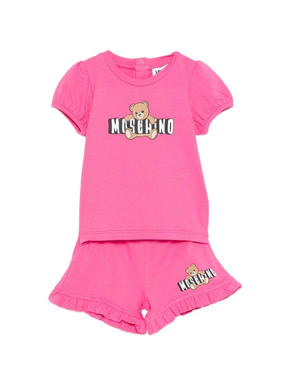 Set due pezzi per neonata Moschino Kids fucsia con stampa orsetto MBG01OLBA00 50533 MOSCHINO KIDS 