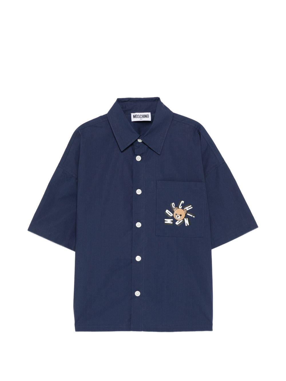 Camicia per bambino Moschino Kids blu con colletto classico HUC01WLLA10 40016 MOSCHINO KIDS 