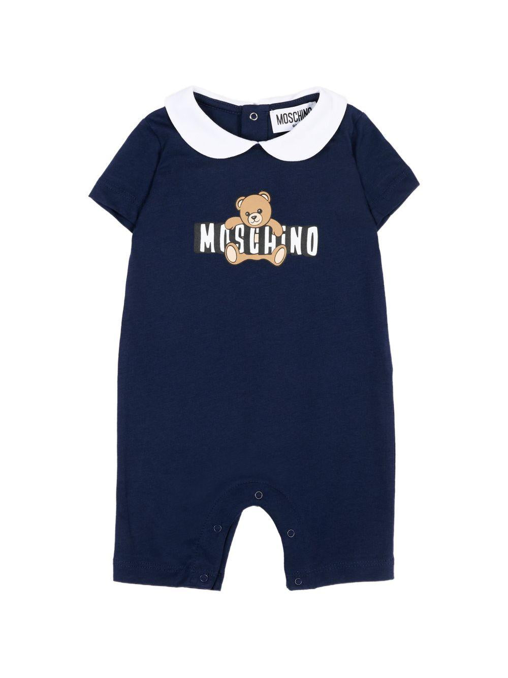 Tutina per neonato Moschino Kids blu con colletto alla Peter Pan MNY03YLAA03 40016 MOSCHINO KIDS 