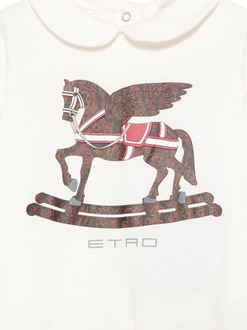Set tutina cappellino e bavaglino per neonati Etro Kids bianco con Pegaso stampato sul davanti GZB550 Z3672 102 ETRO KIDS 