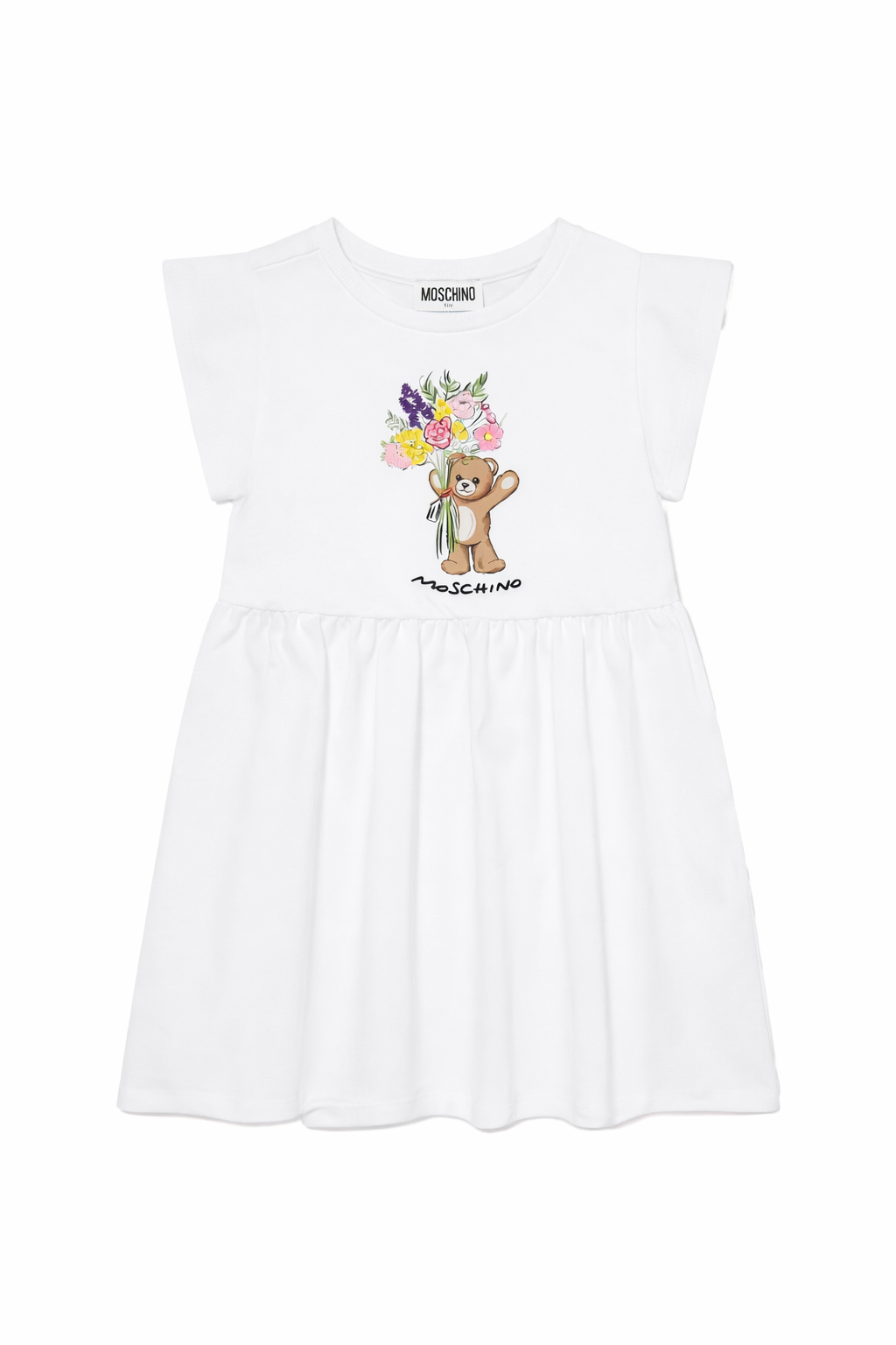 Abito da bambina Moschino Kids bianco con ricamo a fiori HDV0HQLFA06 10101 MOSCHINO KIDS 