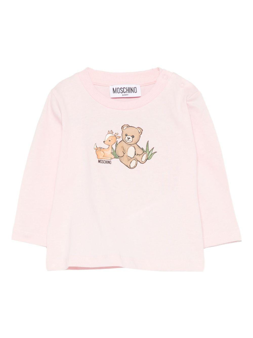 T-shirt per neonata Moschino Kids rosa con stampa grafica MYO00RLAA10 50209 MOSCHINO KIDS 