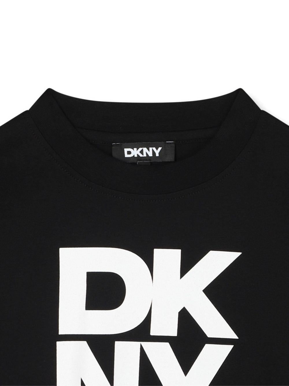 T-shirt per bambino DKNY Kids nero con logo a contrasto D62457 09B DKNY 