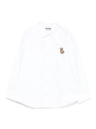 Camicia per bambino Moschino Kids bianco con ricamo Teddy HUC01NLNE06 10101 MOSCHINO KIDS 