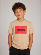 T-shirt per bambino Hugo Kids beige con stampa grafica del logo G00572 23B Hugo KIDS 
