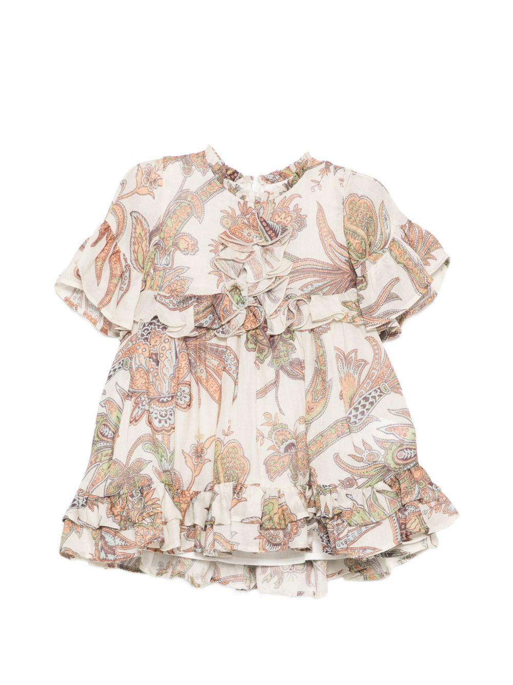 Abito per neonata Etro Kids beige con ruches e stampa paisley GZ1080 K0315 957MC ETRO KIDS 