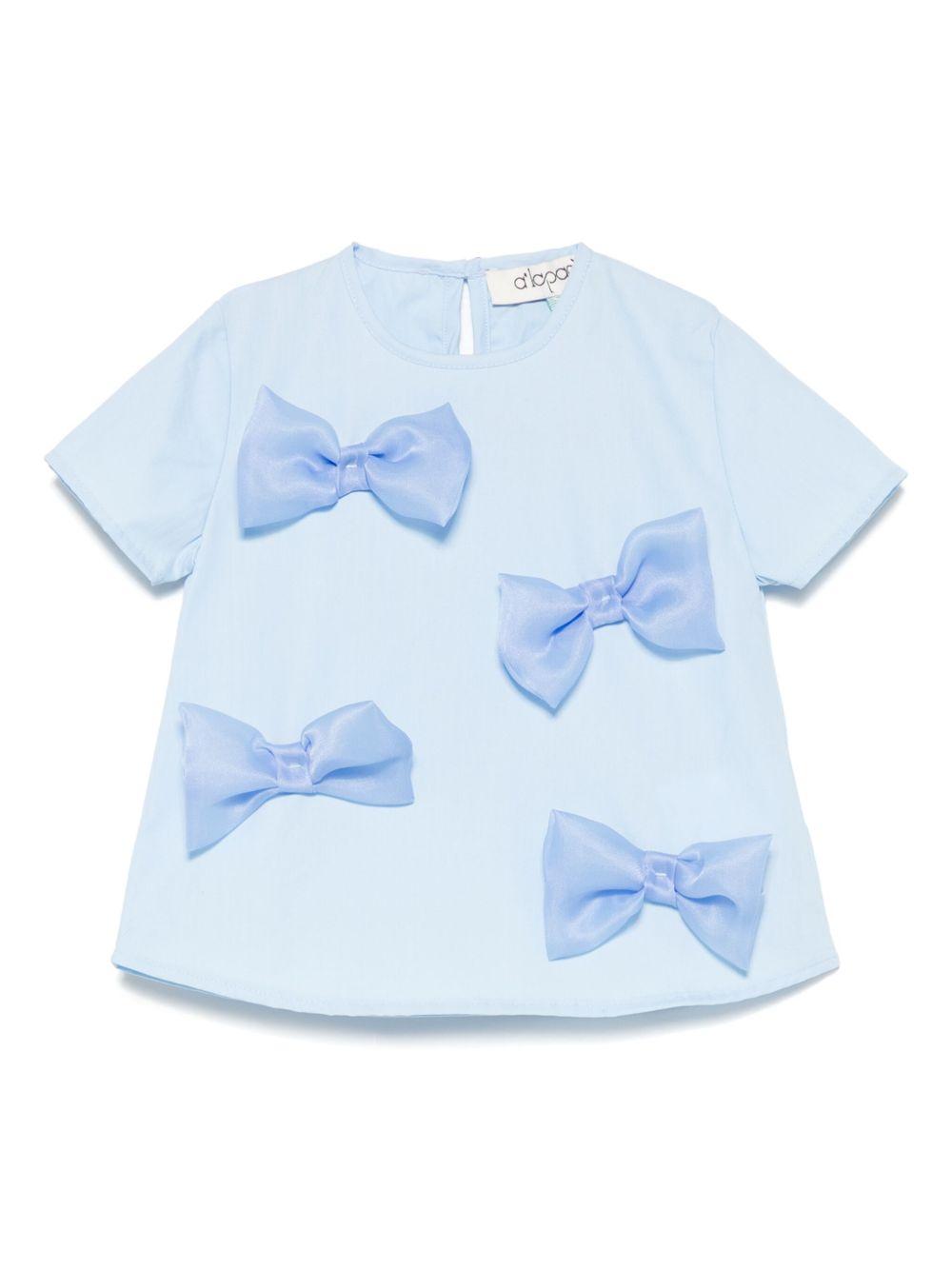 T-shirt per neonata A'lapage azzurro in cotone con dettaglio fiocchi AL09 CARTA DA ZUCCHERO A'LAPAGE KIDS 