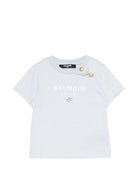 T-shirt per neonato Balmain Kids azzurra con dettaglio bottoni oro BY8551 Z3672 685BC BALMAIN KIDS 