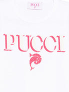 T-shirt per bambina Pucci Junior bianca con stampa logo sul davanti PY8B71 Z3672 100FU EMILIO PUCCI KIDS 