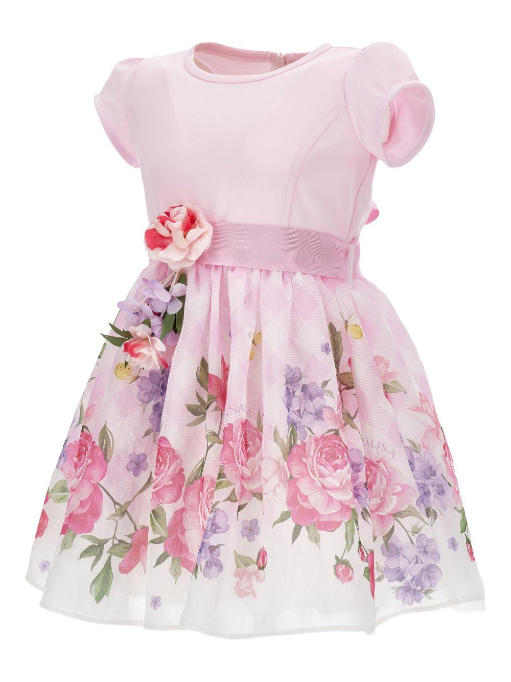 Abito per bambina Monnalisa rosa con applicazione a fiori 11G909 7622 0090 MONNALISA KIDS 