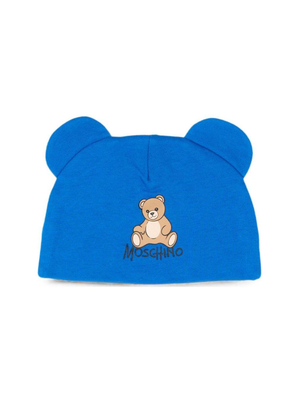 Berretto per neonati Moschino Kids blu con motivo Teddy bear MMX05HLCA40 40157 MOSCHINO KIDS 