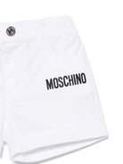 Pantaloncini con stampa logo per neonato Moschino Kids bianco con elastico in vita MUQ01JLLA03 10101 MOSCHINO KIDS 