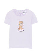 T-shirt per neonata Moschino Kids viola con stampa Teddy con mazzo di fiori MDM03NLAA02 51683 MOSCHINO KIDS 