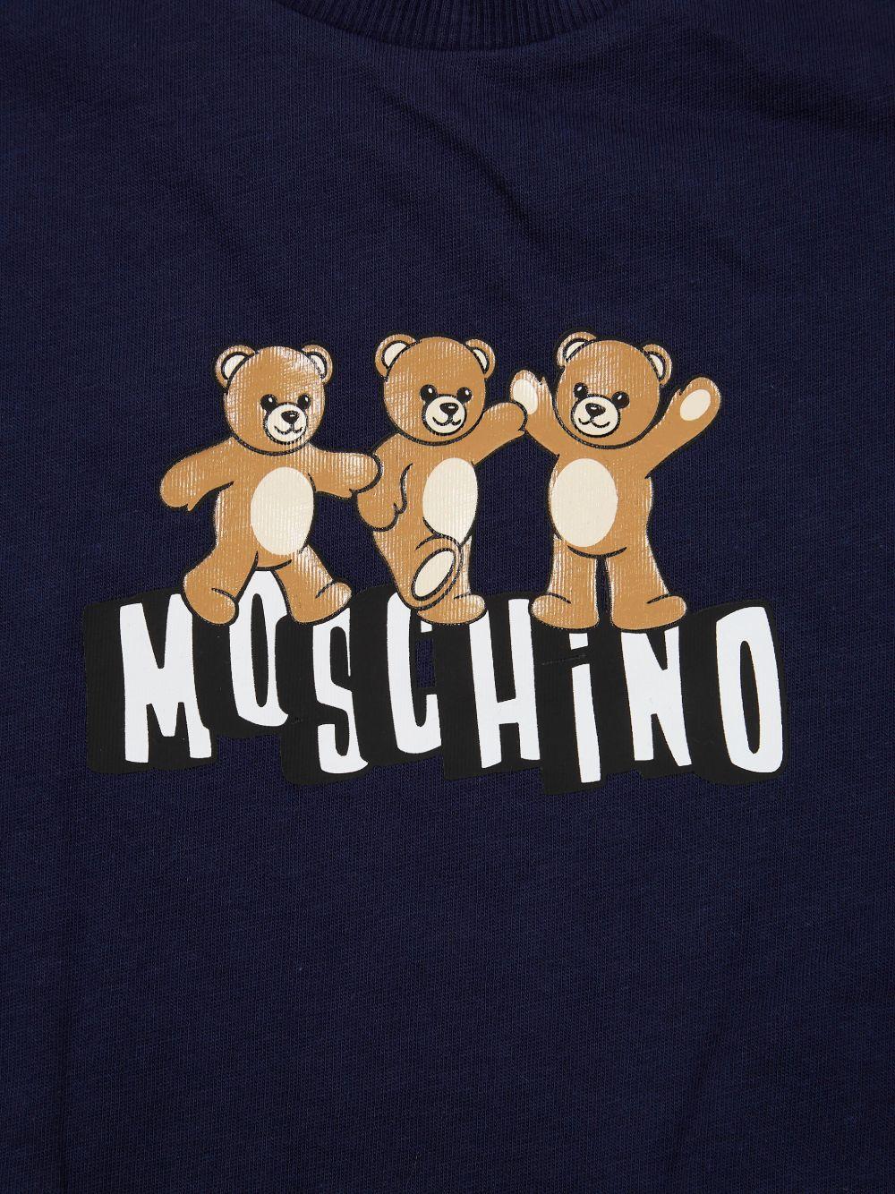 T-shirt per neonati Moschino Kids blu con stampa tre Teddy Bear sul davanti MUM04KLAA17 40016 MOSCHINO KIDS 